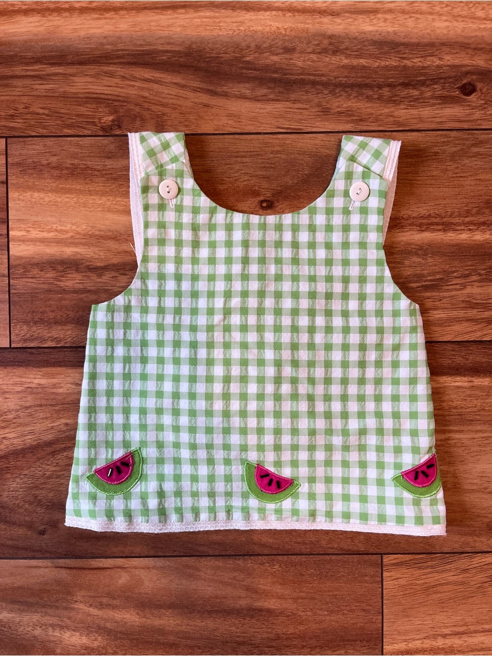 Girls SIZE 3T VINTAGE Green gingham watermelon embroidered top cottagecore